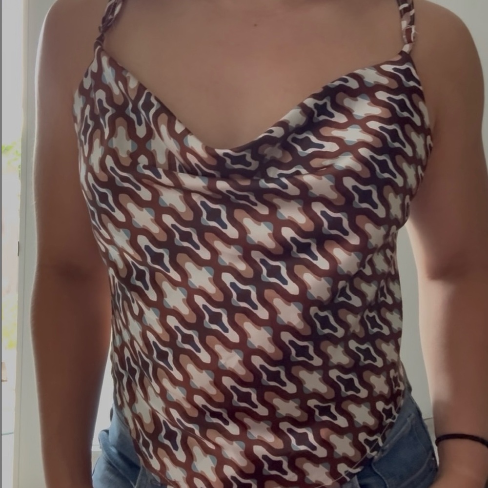 brown satin tank top with adjustable straps